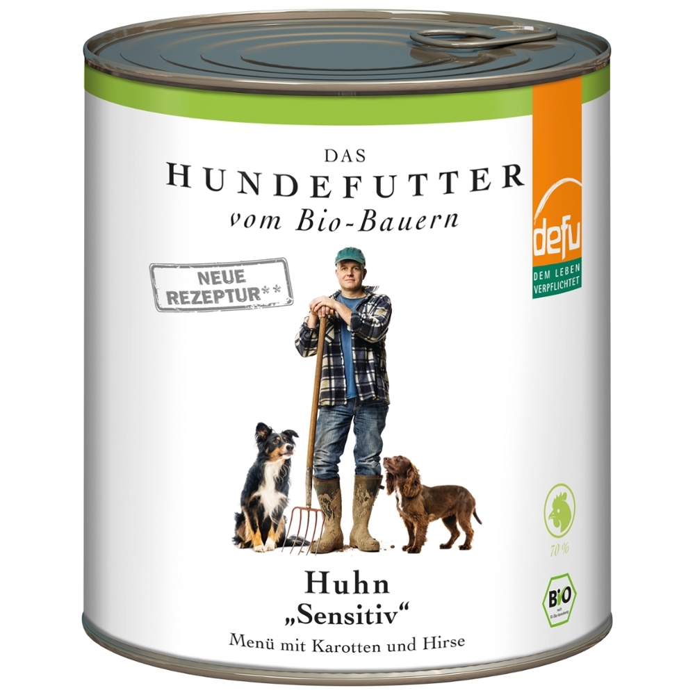 DEFU BIO - Cão adulto, Refeição húmida Frango "sensitive", em lata, 820g